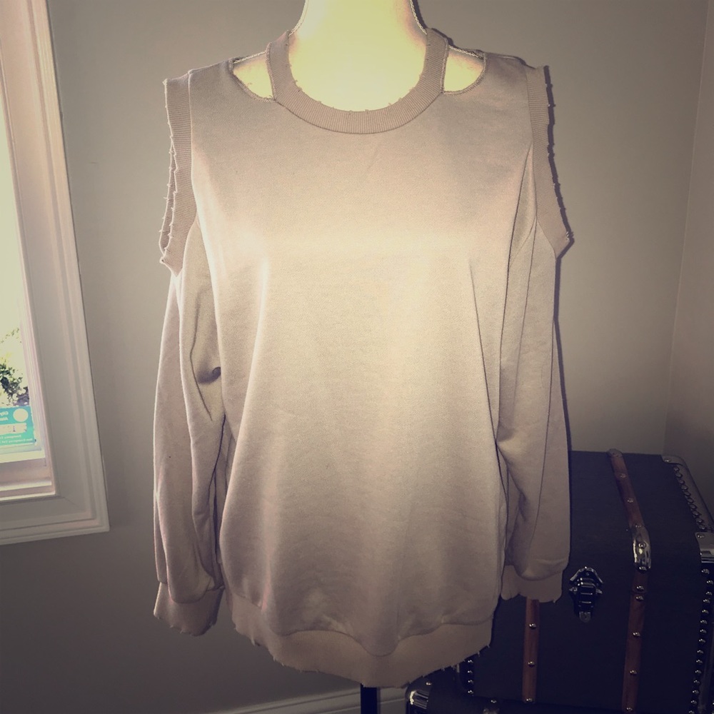 Distressed Cold-Shoulder Sweatshirt